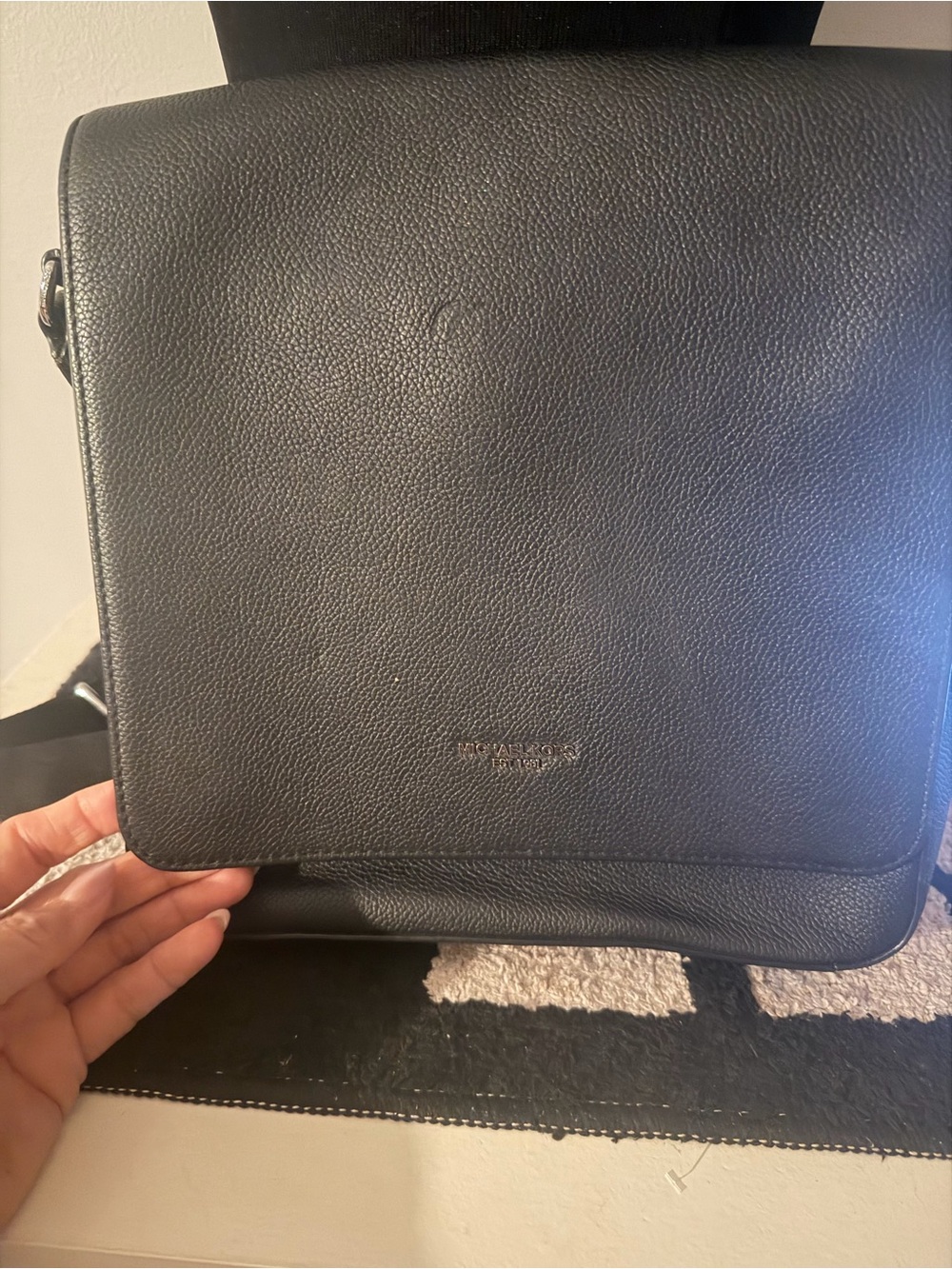 Michael Kors Black Pebbled Leather Messenger Bag!